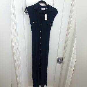 New York & Co Navy Blue Sleeveless Button Front Maxi Dress - NWT - size large